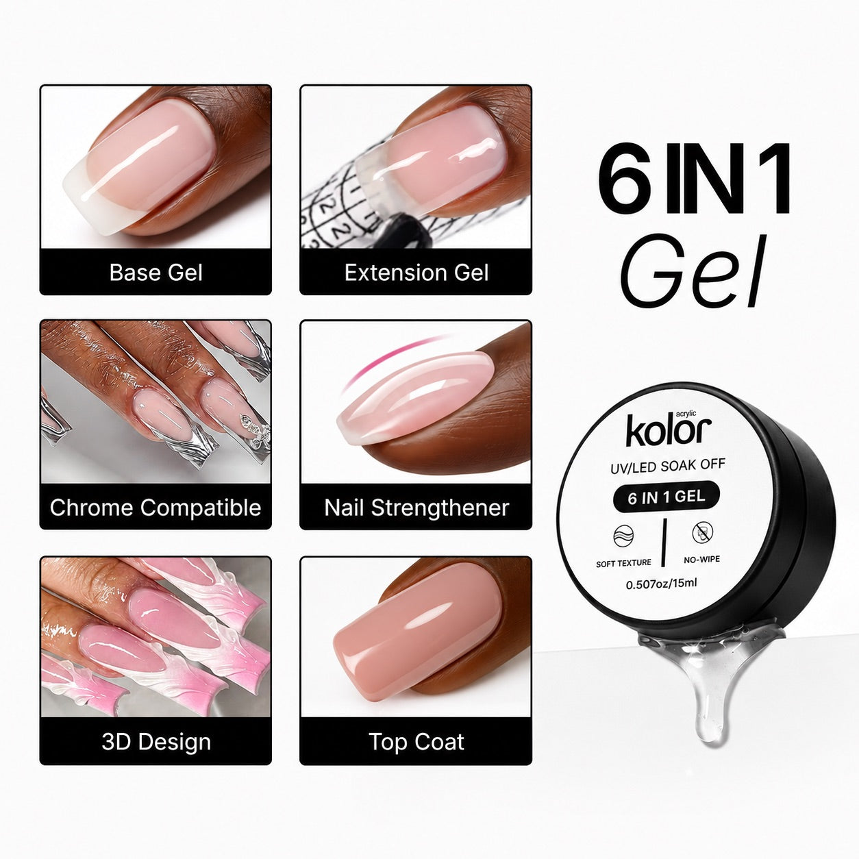6in1 Multifunctional Gel Nail Glue for Manicure & Nail Art
