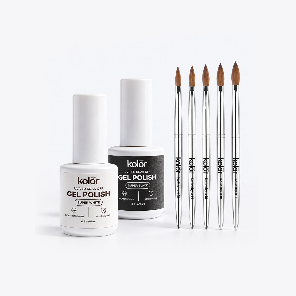 Acrylic Nail Brush & Black + White Gel Polish Combo