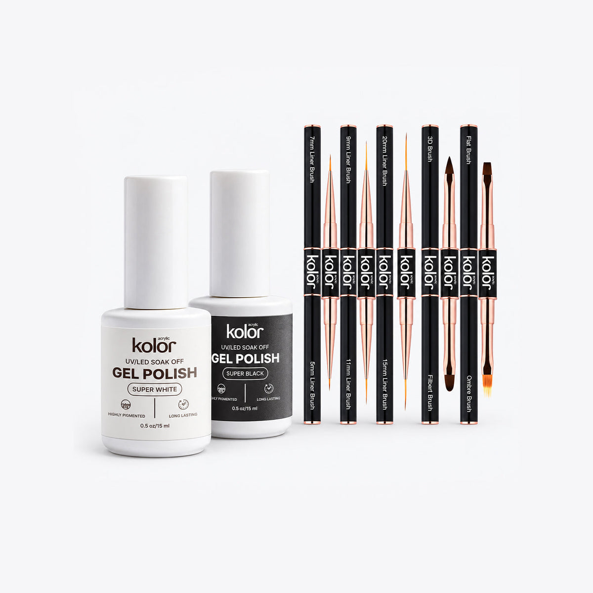 Dual-Head Brush Set & Black + White Gel Polish Combo